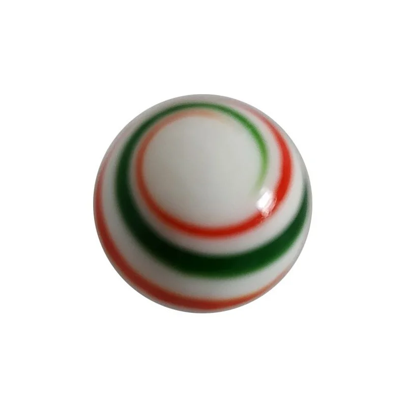 Bille blanche bandes vertes et rouges 22mm